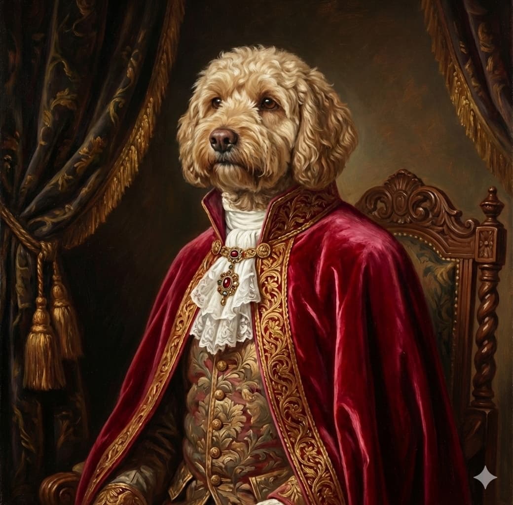 Renaissance-style dog portrait painting