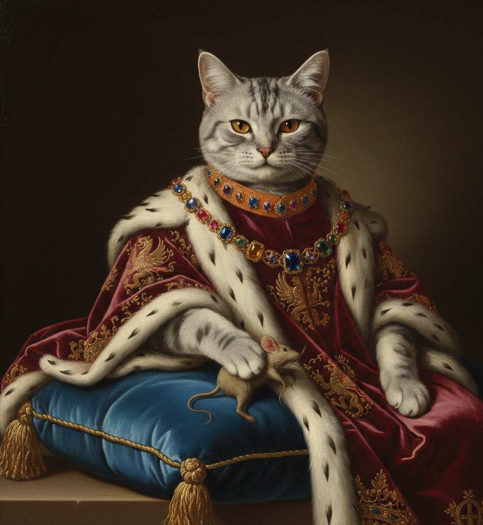 Classical oil painting style cat portrait